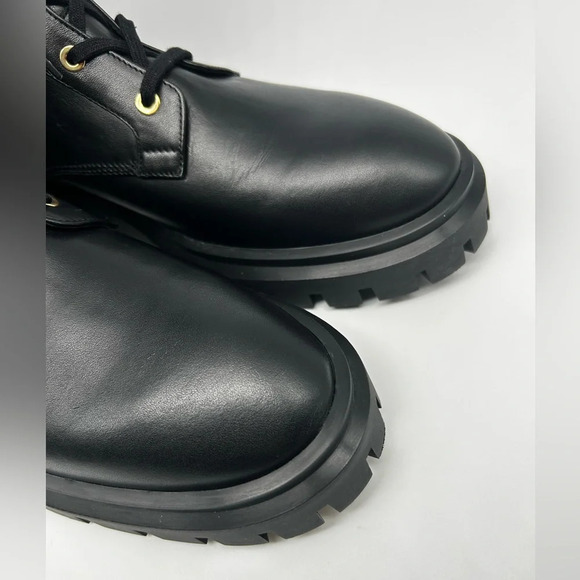 Stuart Weitzman Ultra Lug Black Combat boots Gold Buckles  size 10.5  new - Picture 9 of 14